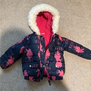 U.S. Polo Assn. Kids Puffer Jacket - Navy and Pink